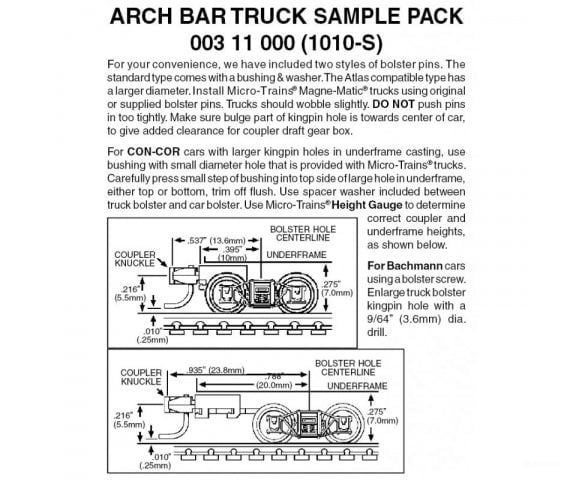 Micro Trains 311000 Arch Bar Truck Sampler Pack - 1 Pair Each #302001 & 302004 Couplers Trucks