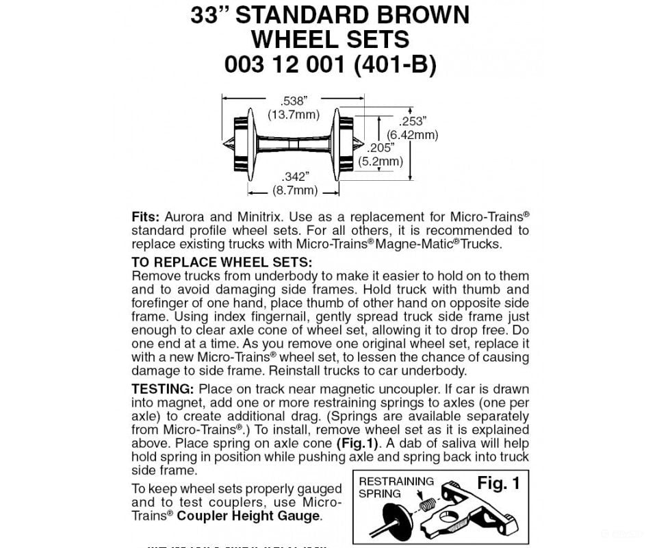 Micro Trains N 312001 33 Standard Wheelsets (Nonmagnetic) -- Brown Axles Pkg(48) Couplers & Trucks