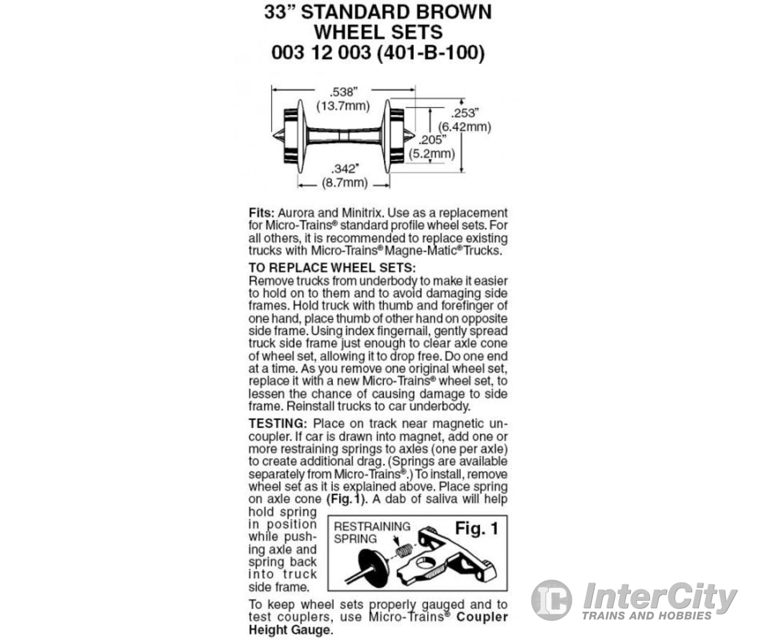 Micro Trains N 312003 33 Standard Wheelsets (Nonmagnetic) -- Brown Axles Pkg(100) Couplers & Trucks