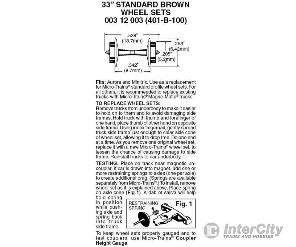 Micro Trains N 312003 33 Standard Wheelsets (Nonmagnetic) -- Brown Axles Pkg(100) Couplers & Trucks