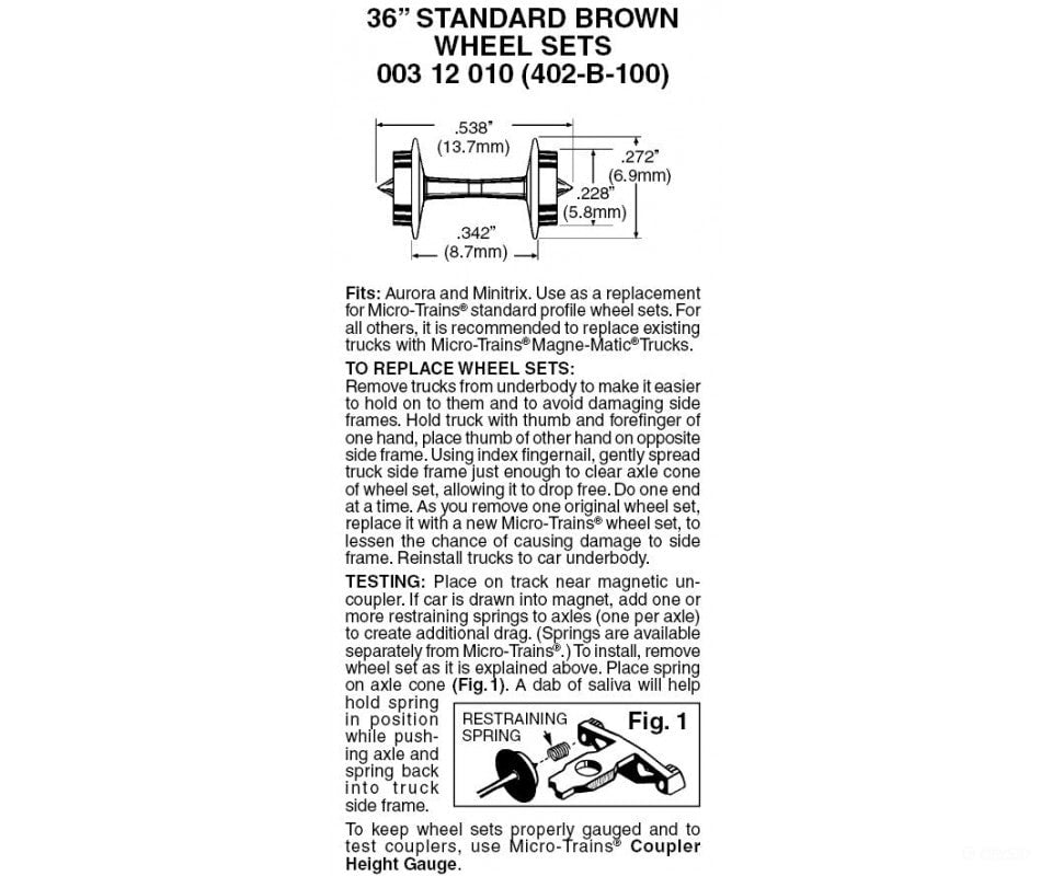 Micro Trains N 312010 36 Standard Wheelsets (Nonmagnetic) -- Brown Axles Pkg(100) Couplers & Trucks