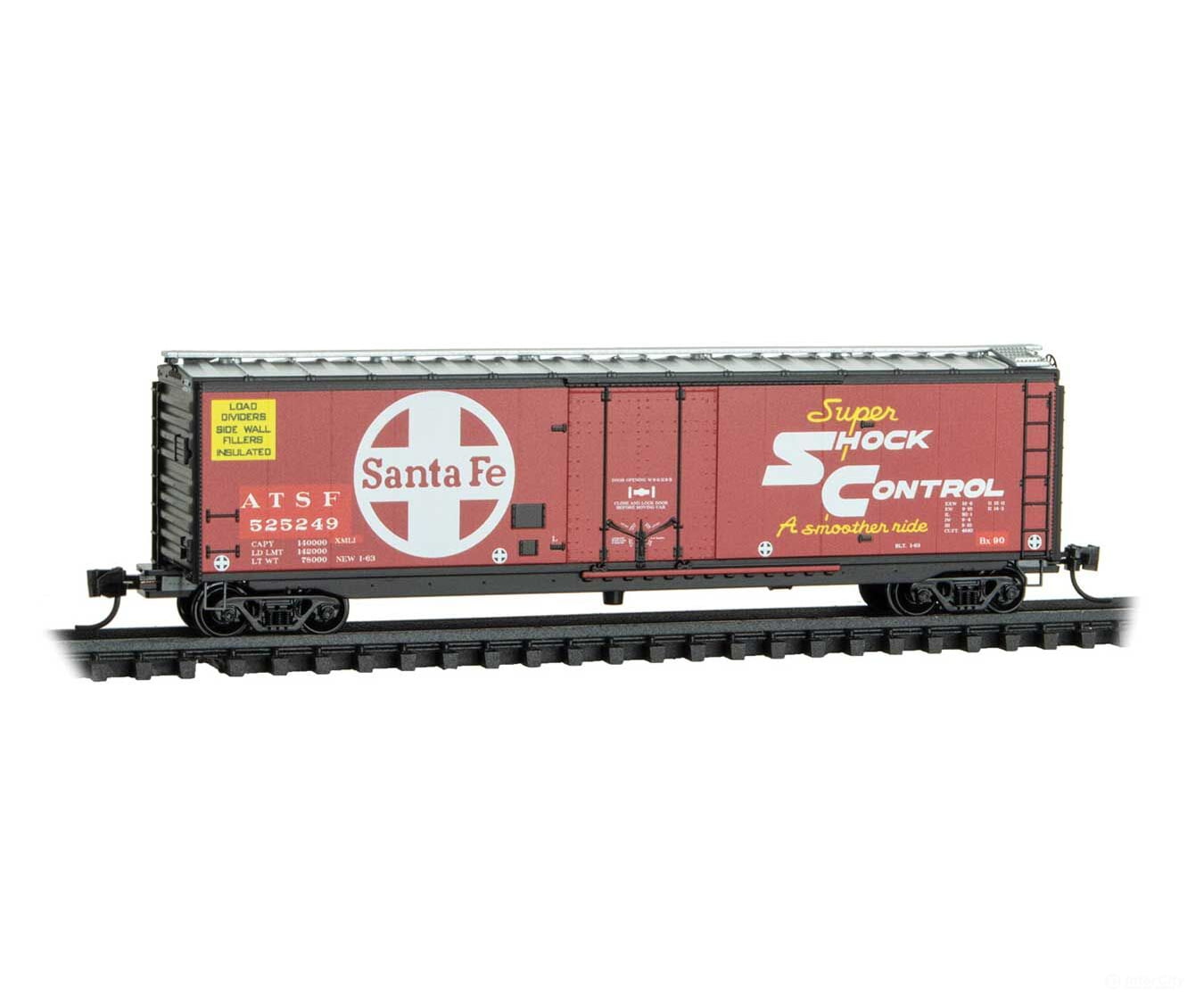 Micro Trains N 3200620 50’ Plug-Door Boxcar - Santa Fe #525249 (red silver white black ends large logo) Freight Cars