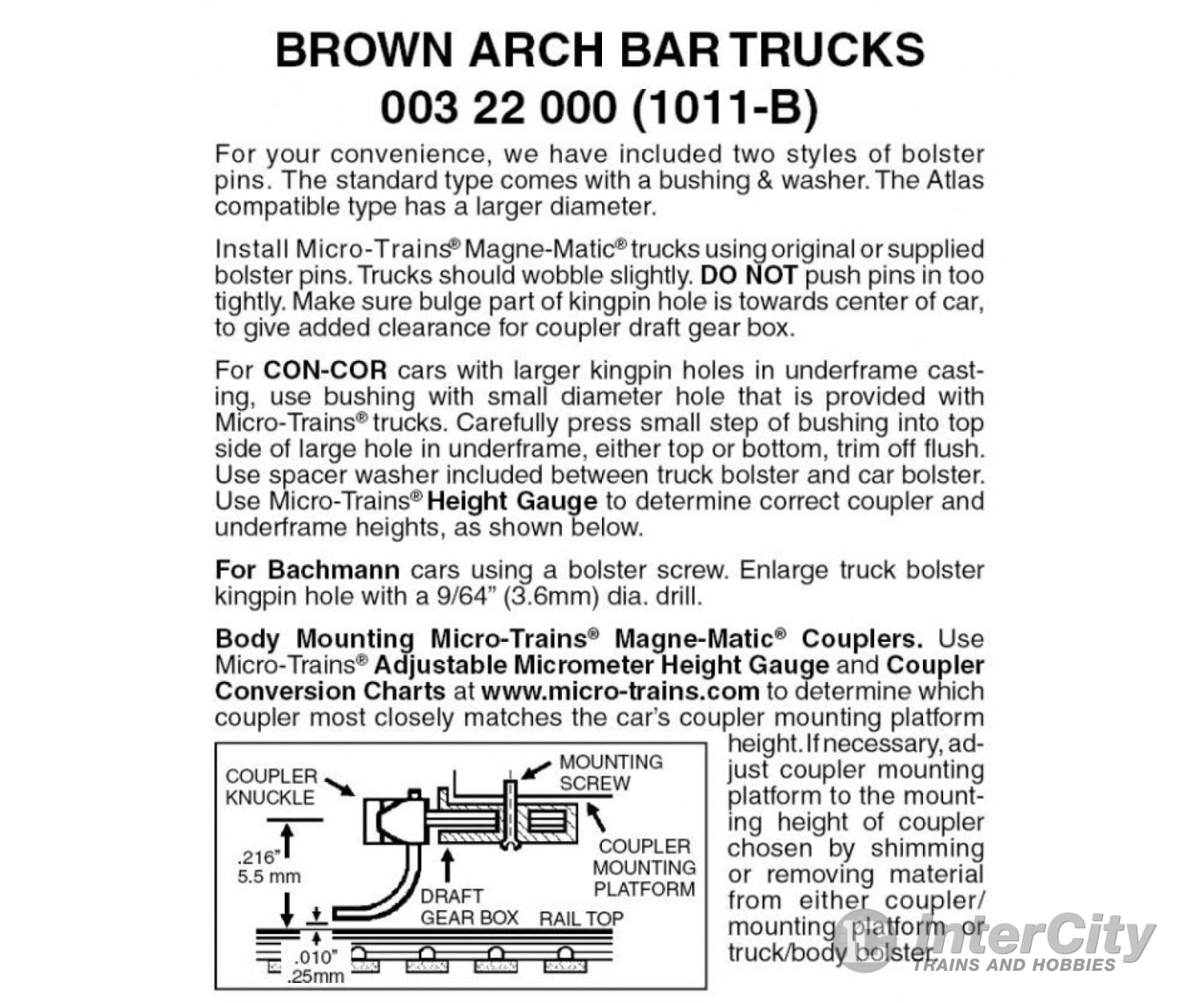 Micro Trains N 322000 Arch Bar Trucks -- Less Couplers (Brown) 1 Pair &