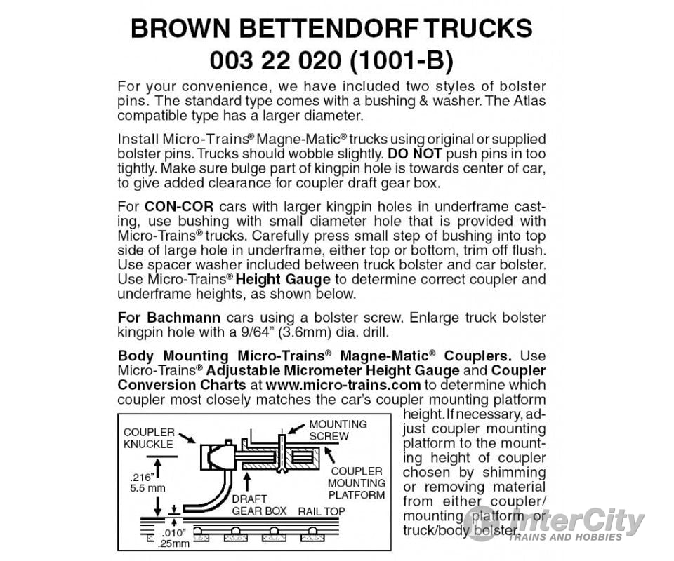 Micro Trains N 322020 Bettendorf Trucks -- Nonmagnetic Less Couplers (Brown) 1 Pair &