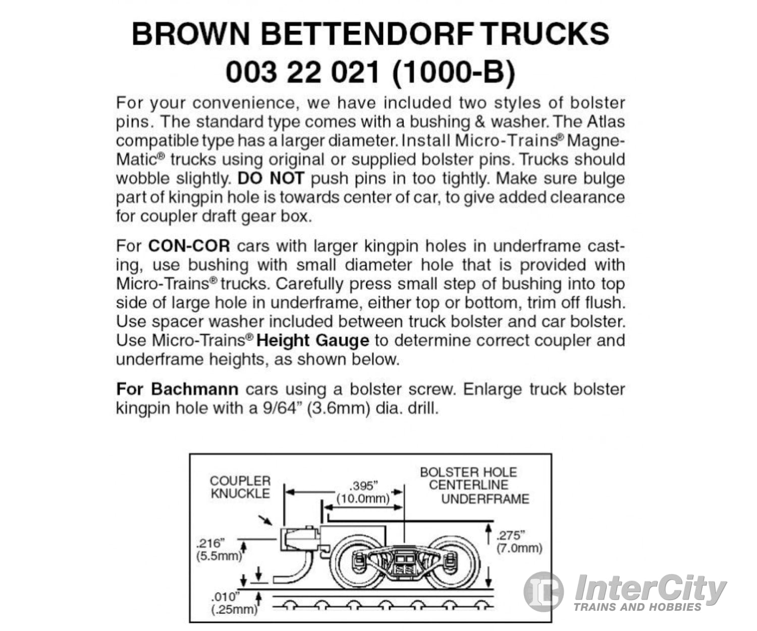 Micro Trains N 322021 Micro-Trains 1000B Brown Bettendorf Trucks W/Short Extension Couplers &