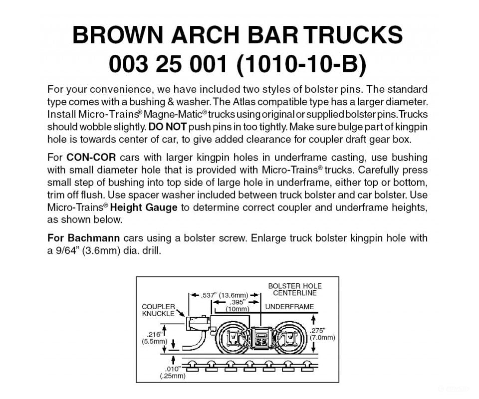 Micro Trains N 325001 Arch Bar Trucks -- With Short Extended Couplers (Brown) 10 Pairs &