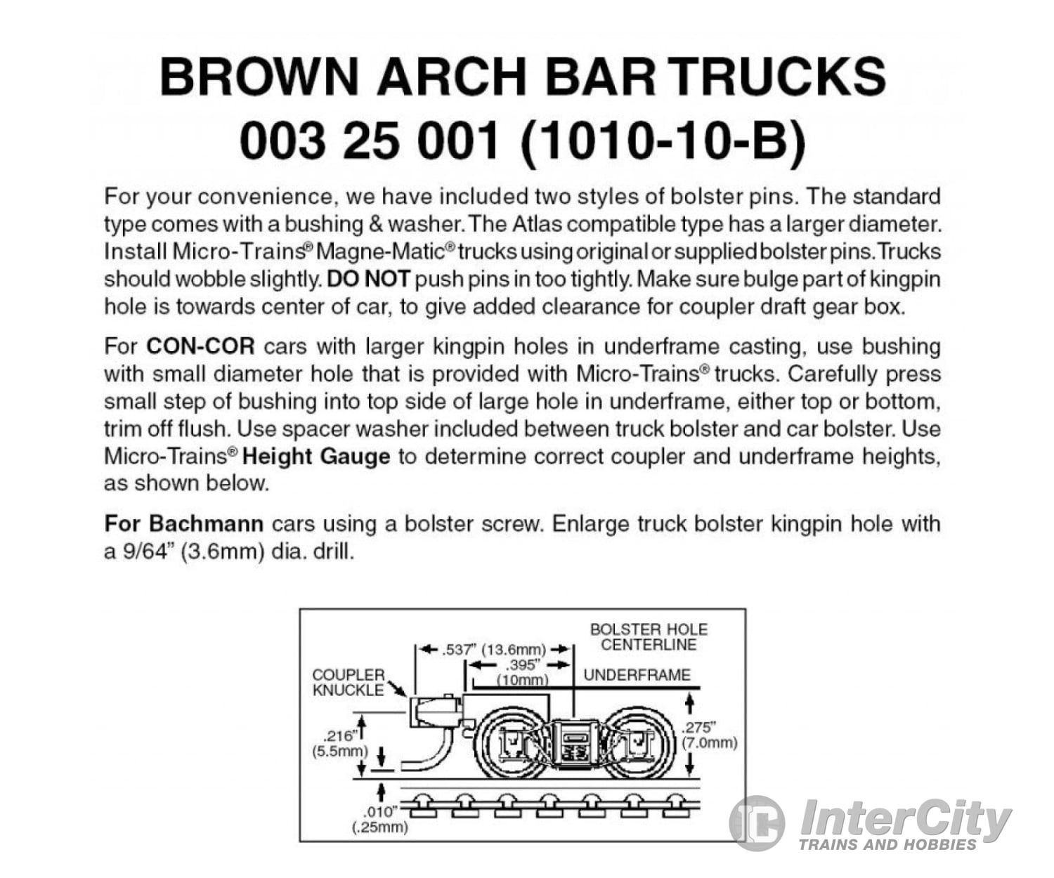 Micro Trains N 325001 Arch Bar Trucks -- With Short Extended Couplers (Brown) 10 Pairs &