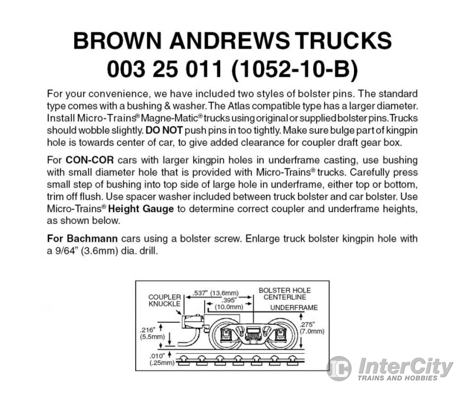 Micro Trains N 325011 Andrews Trucks -- With Short Extended Couplers (Brown) 10 Pairs &