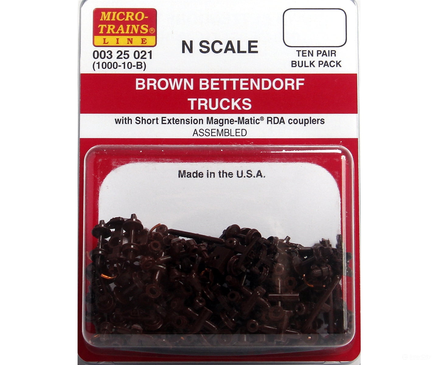 Micro Trains 325021 Bettendorf Trucks - With Short Extended Couplers (Brown) 10 Pairs &