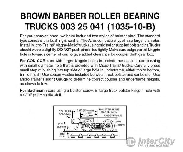 Micro Trains N 325041 Barber Roller Bearing With Short Extension Couplers -- Brown 10 Pairs & Trucks