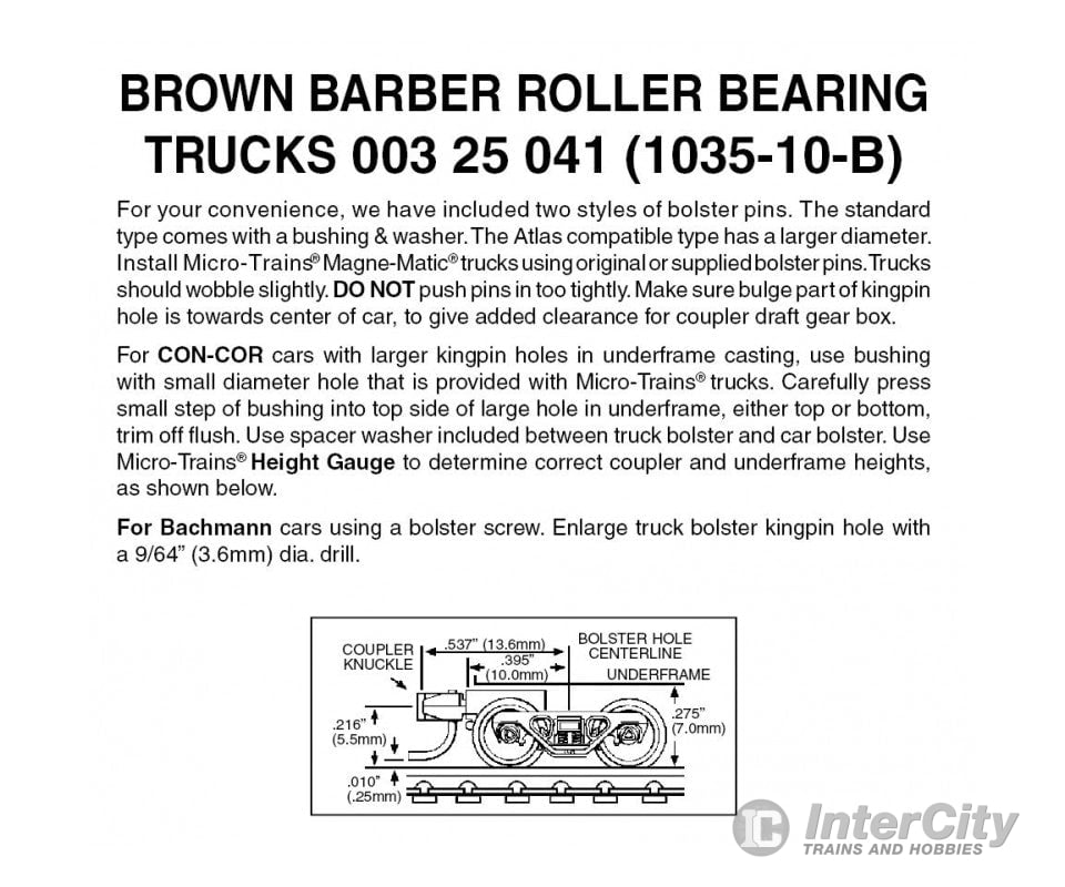 Micro Trains N 325041 Barber Roller Bearing With Short Extension Couplers -- Brown 10 Pairs & Trucks