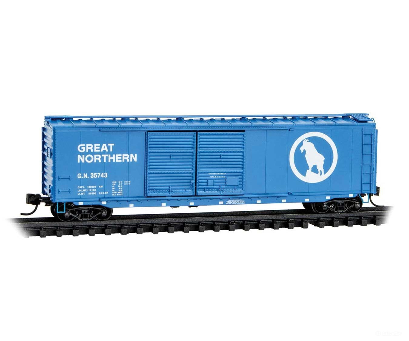 Micro Trains N 3400490 50’ Double-Door Boxcar - Great Northern #35743 (Big Sky Blue white) - Freight Cars