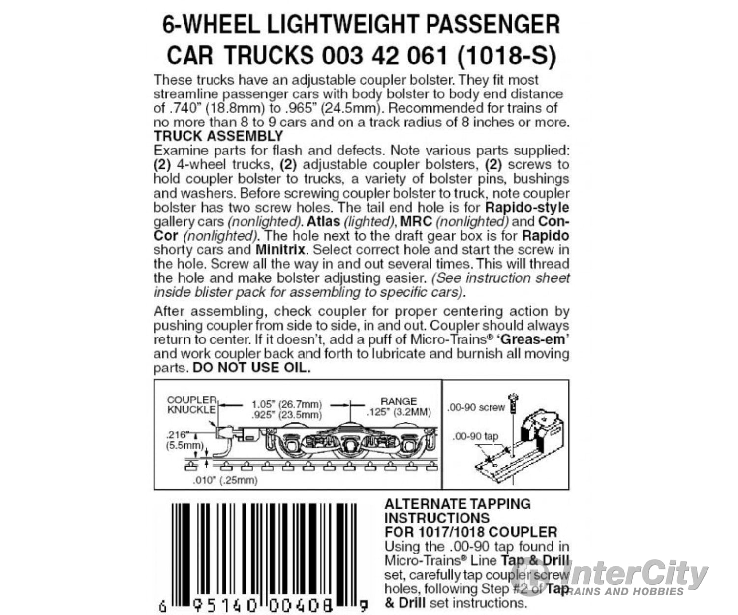 Micro Trains N 342061 Six-Wheel Passenger Car Trucks -- Standard W/Adjustable Couplers (Silver) 1