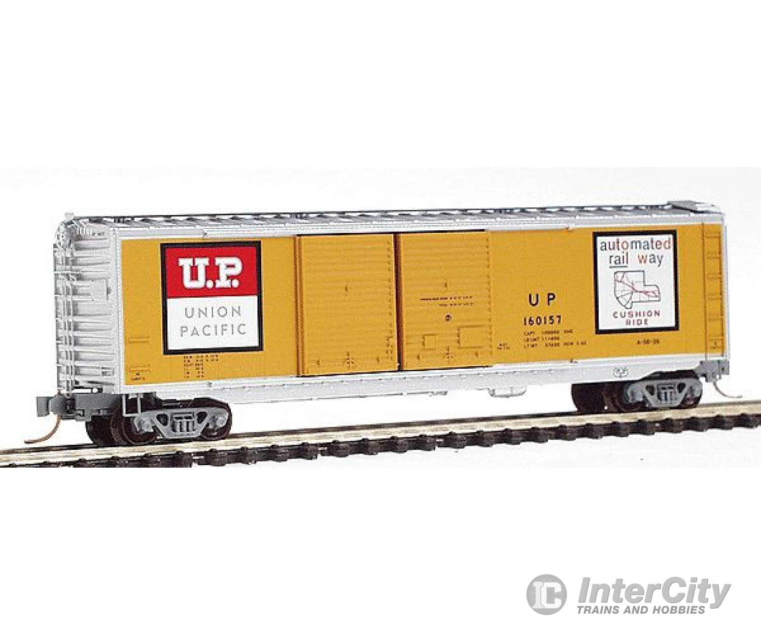 Micro Trains N 34310 50 Standard Double-Door Boxcar -- Union Pacific #160157 (Armour Yellow W/Black