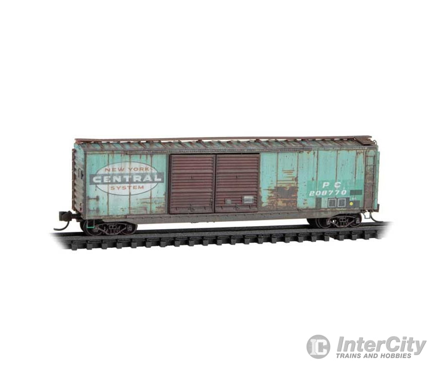 Micro Trains N 3444510 50’ Double-Door Boxcar - Penn Central #208770 (Weathered Patched Ex-NYC Jade Green Series #4)
