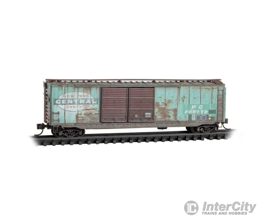 Micro Trains N 3444510 50’ Double-Door Boxcar - Penn Central #208770 (Weathered Patched Ex-NYC Jade Green Series #4)