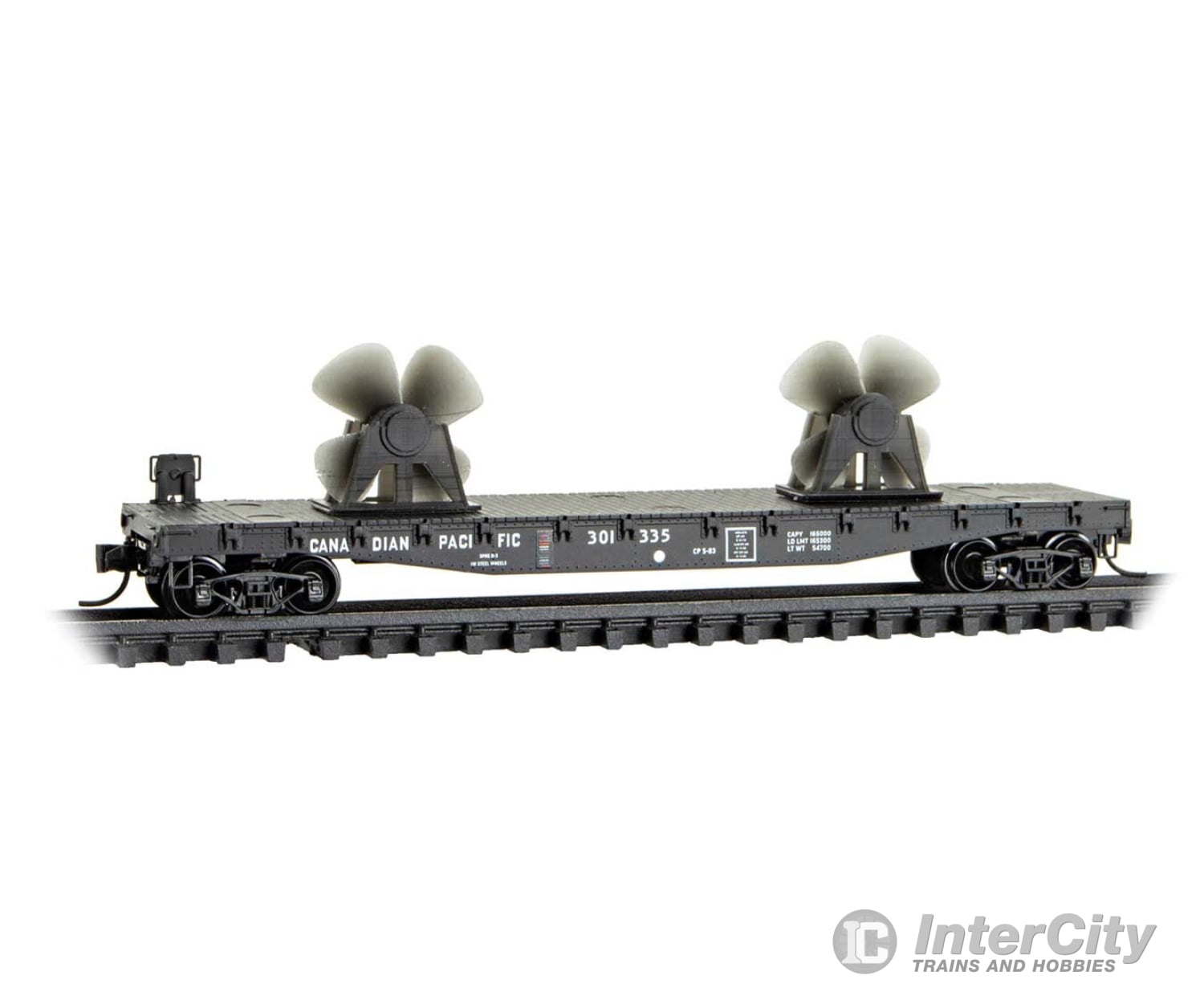 Micro Trains N 4500765 50’ Fishbelly-Side Flatcar W/Side Brake Wheel Propeller Load - Canadian