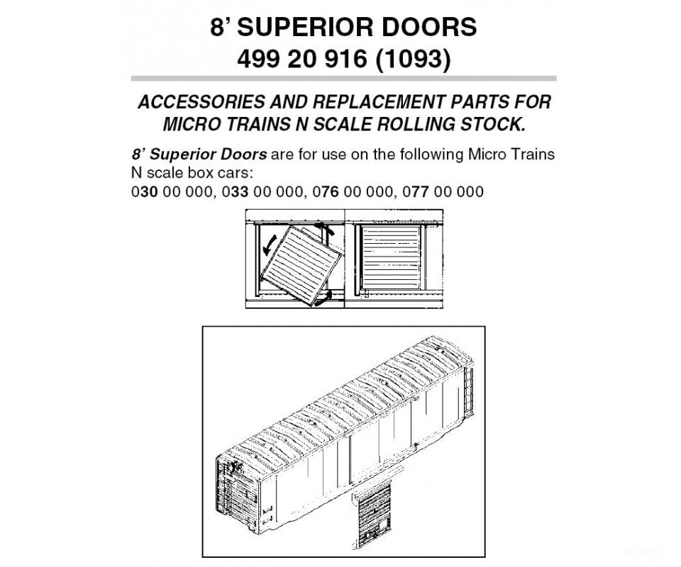 Micro Trains N 49920916 Box Car Doors -- 8 Superior Style - 50 Boxcars Pkg(12) Parts
