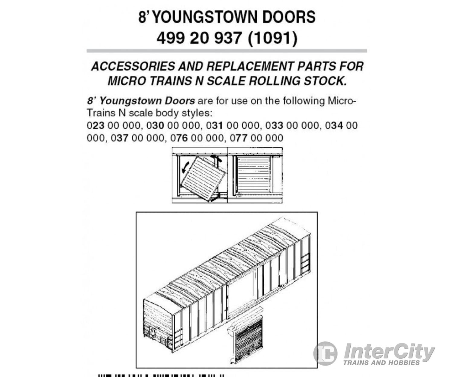 Micro Trains N 49920937 Box Car Doors -- 8 Youngstown Style - 50 Cars Pkg(12) Parts