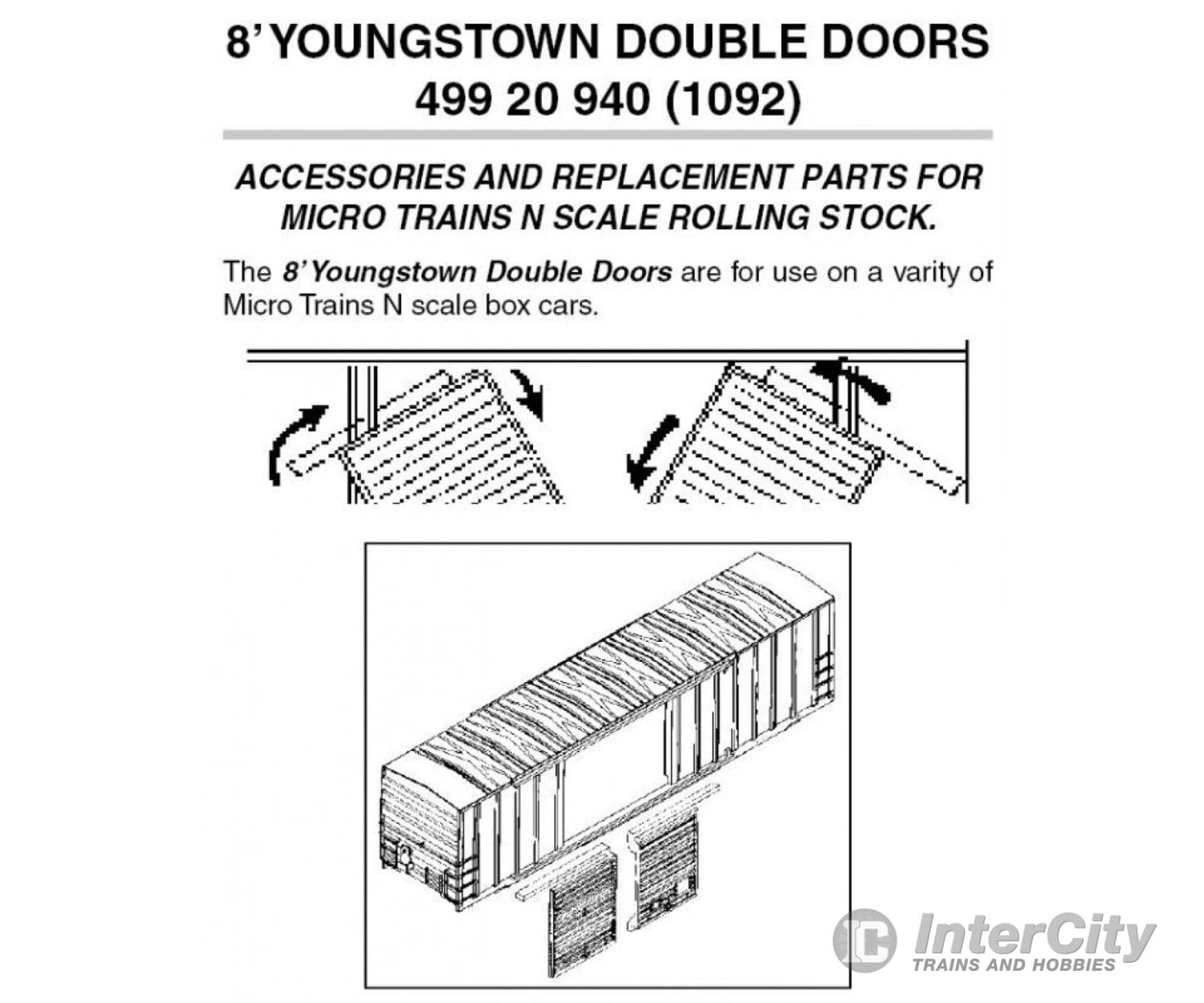 Micro Trains N 49920940 Box Car Doors -- 8 Double For 40 Or 50 Cars Pkg(12) Parts