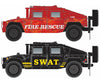 Micro Trains N 49945957 Humvee(R) Vehicle 2-Pack - Assembled -- 1 Each: Fire (Red) Swat (Black