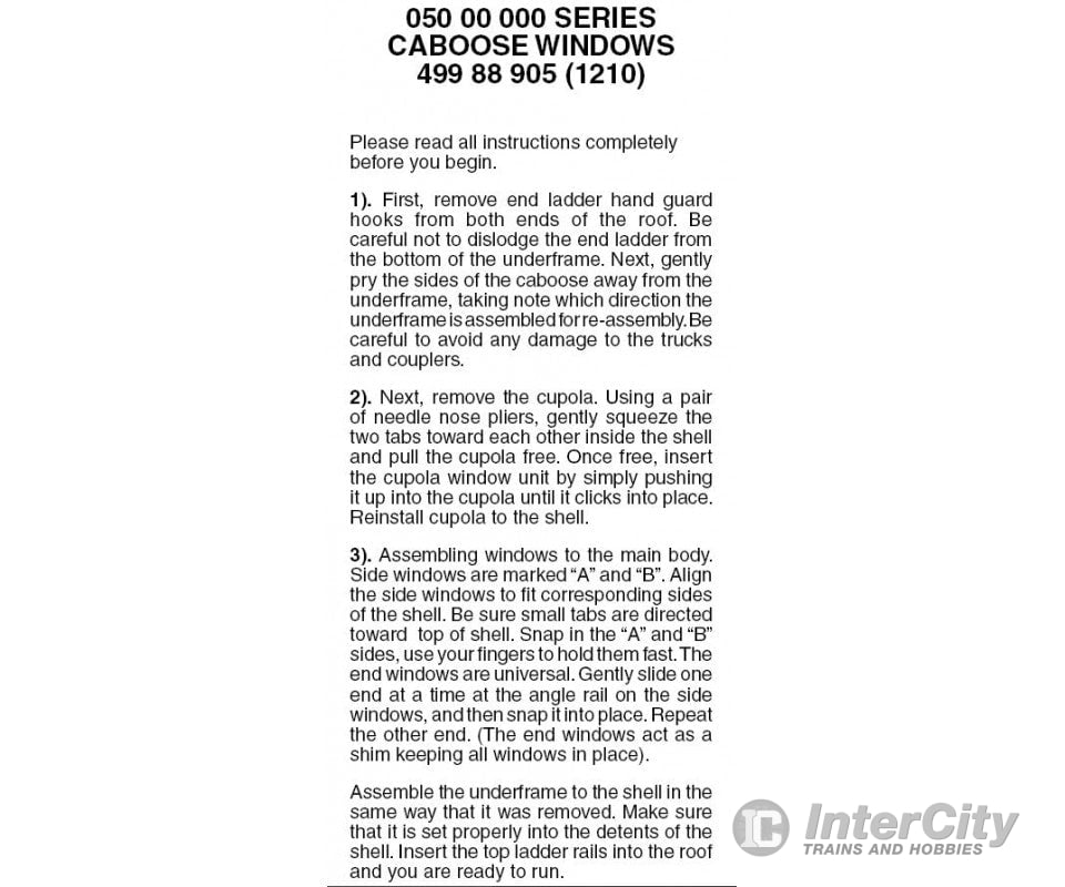 Micro Trains N 49988905 Caboose Window Kit -- For 50000 Series Cars Pkg(3) Parts