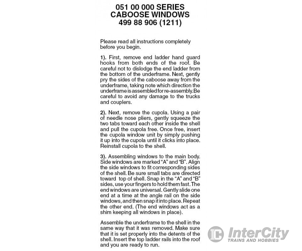 Micro Trains N 49988906 Caboose Window Kit -- For 51000 Series Cars Pkg(3) Parts