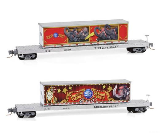 Micro Trains N 52400130 60 Steel Flatcar W/Container Load - Ready To Run -- Ringling Bros. And