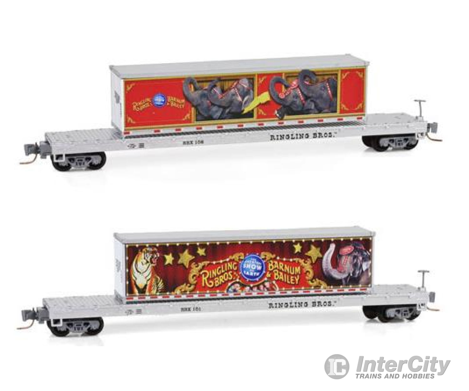 Micro Trains N 52400130 60 Steel Flatcar W/Container Load - Ready To Run -- Ringling Bros. And