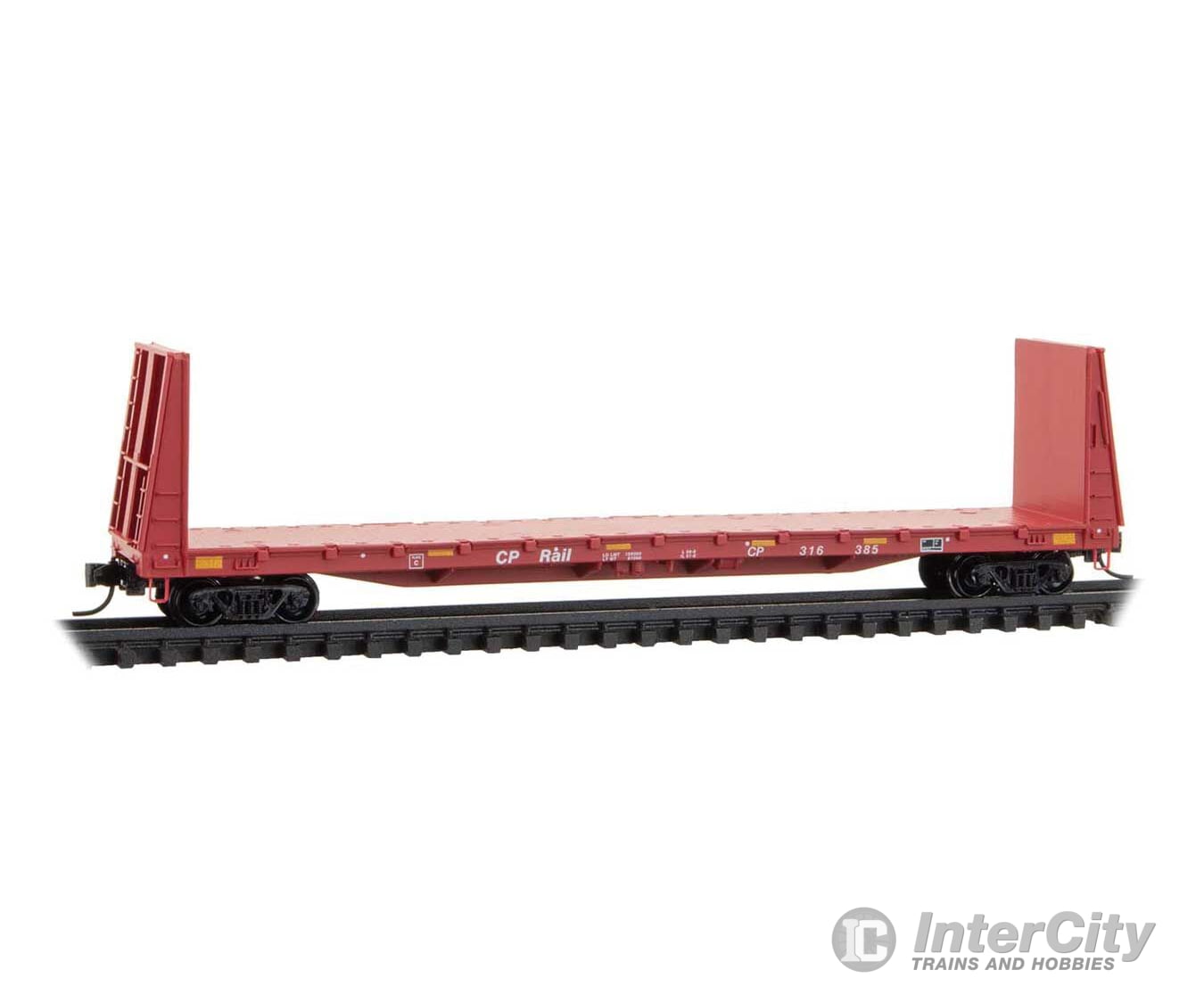 Micro Trains N 5400450 61’ 8’’ Bulkhead Flatcar - Canadian Pacific #316385 (Action Red white) Freight Cars