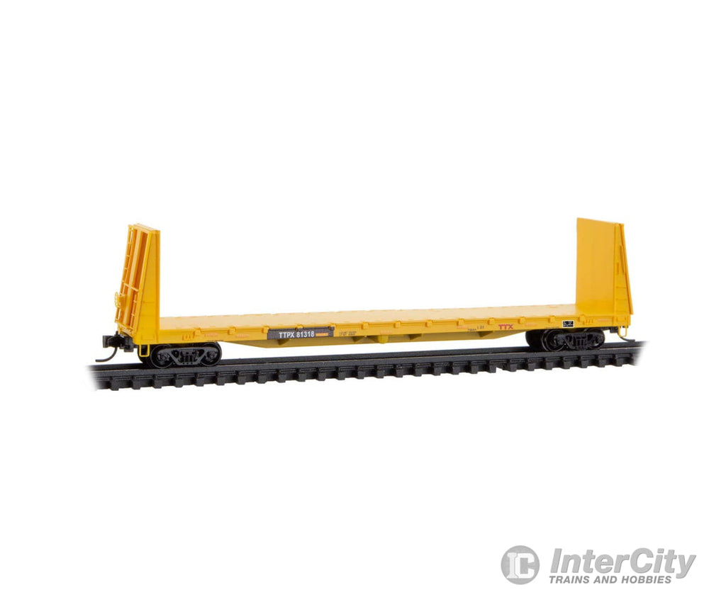 Micro Trains N 5400461 61’ 8’’ Bulkhead Flatcar - TTX TTPX #81318 (yellow black red logo) Freight Cars