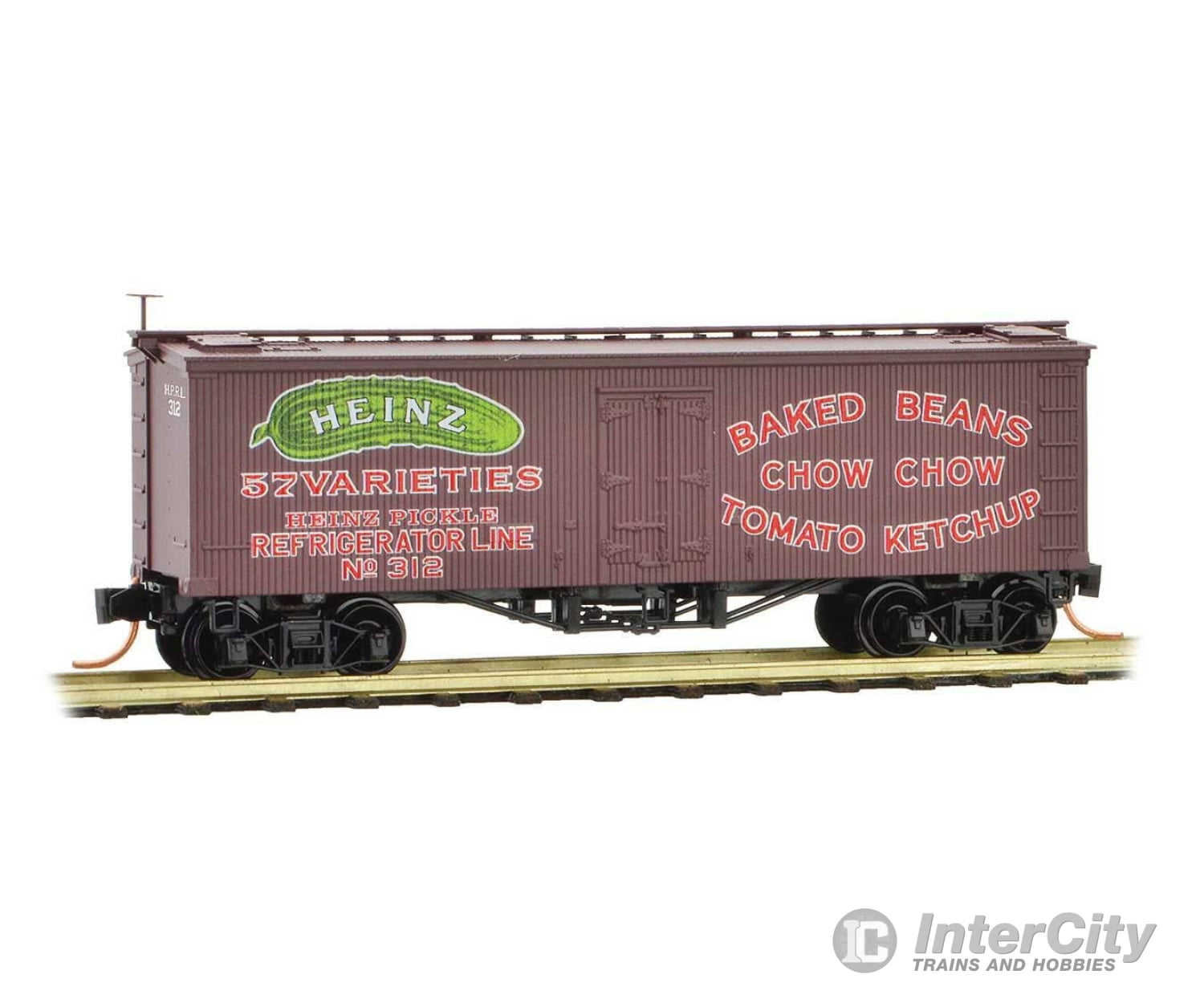 Micro Trains N 5800340 36’ Wood-Sheathed Ice Reefer Heinz 312 (Boxcar Red Red Billboard 57 Green