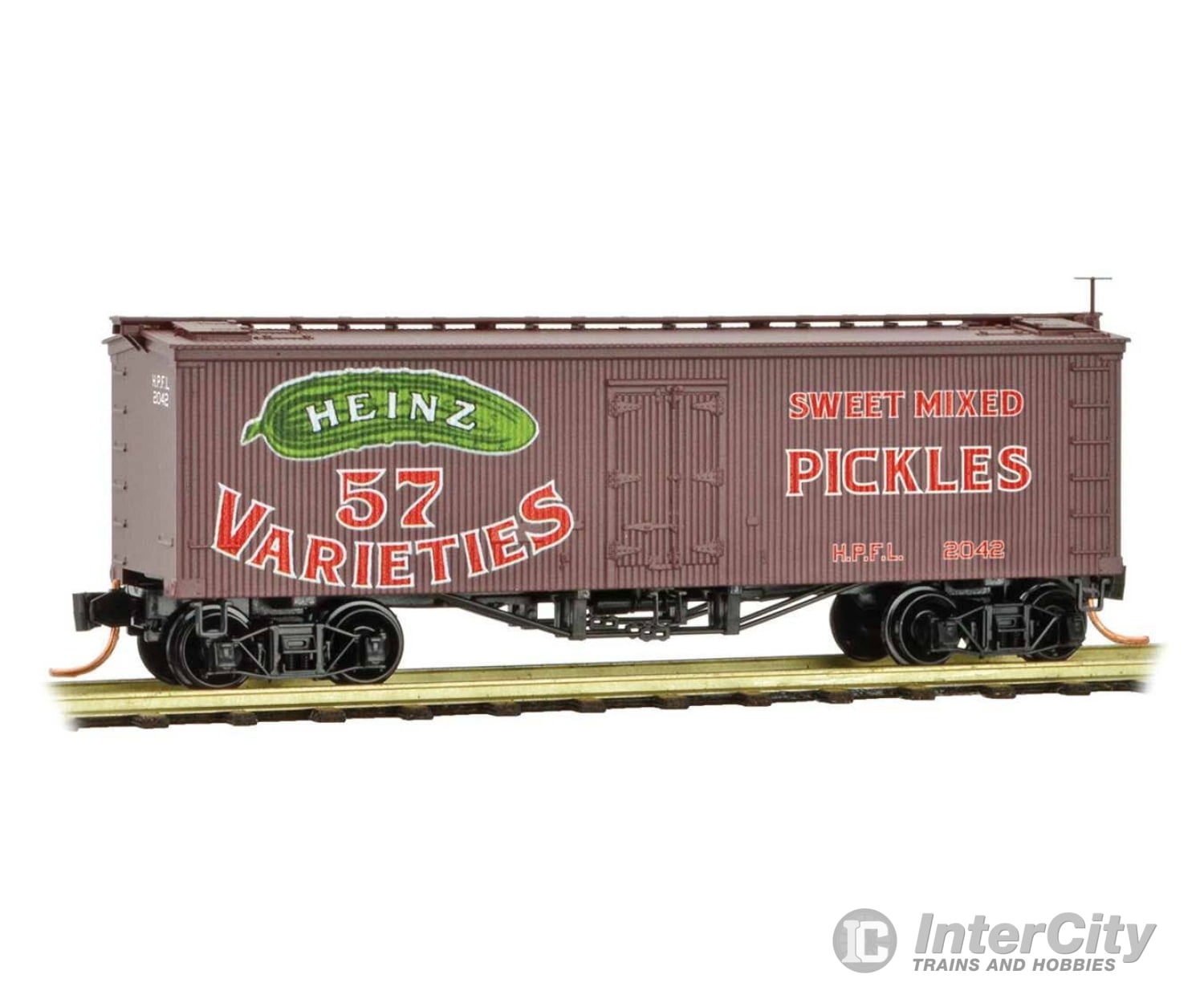 Micro Trains N 5800350 36’ Wood-Sheathed Ice Reefer Heinz 2042 (Boxcar Red Red Billboard 57 Green