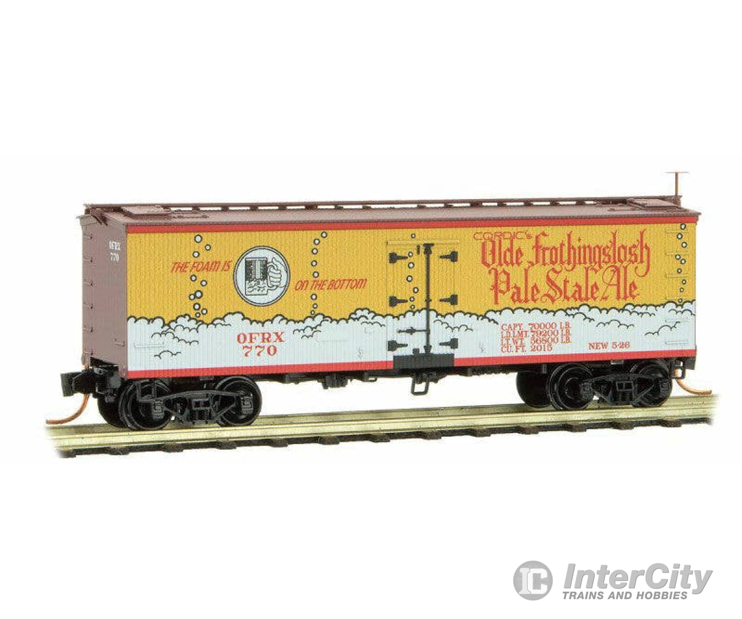 Micro Trains N 5800576 36’ Wood-Sheathed Ice Reefer Olde Frothingslosh Ale Ofrx #770 (Yellow