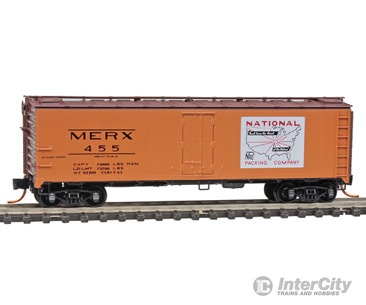 Micro Trains N 5900161 40’ Single-Door Boxcar No Roofwalk National Packing Company #455 (Orange