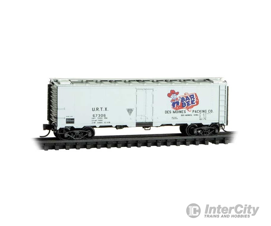 Micro Trains N 5900300 40’ Steel Ice Reefer - Bar Bee Meat Packing Company URTX #67306 (white red blue black) Freight