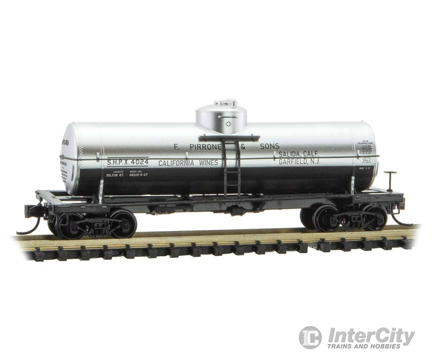 Micro Trains N 6500066 39’ Single-Dome Tank Car Pirrone & Sons Shpx 4024 (Silver Black