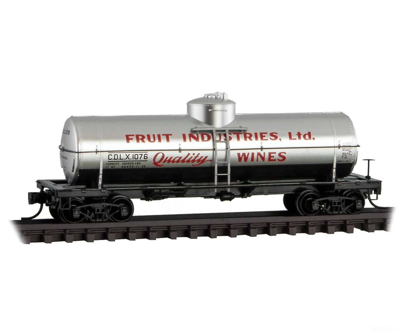 Micro Trains N 6500116 39’ Single-Dome Tank Car Fruit Industries Cdlx 1076 (Silver Red Black