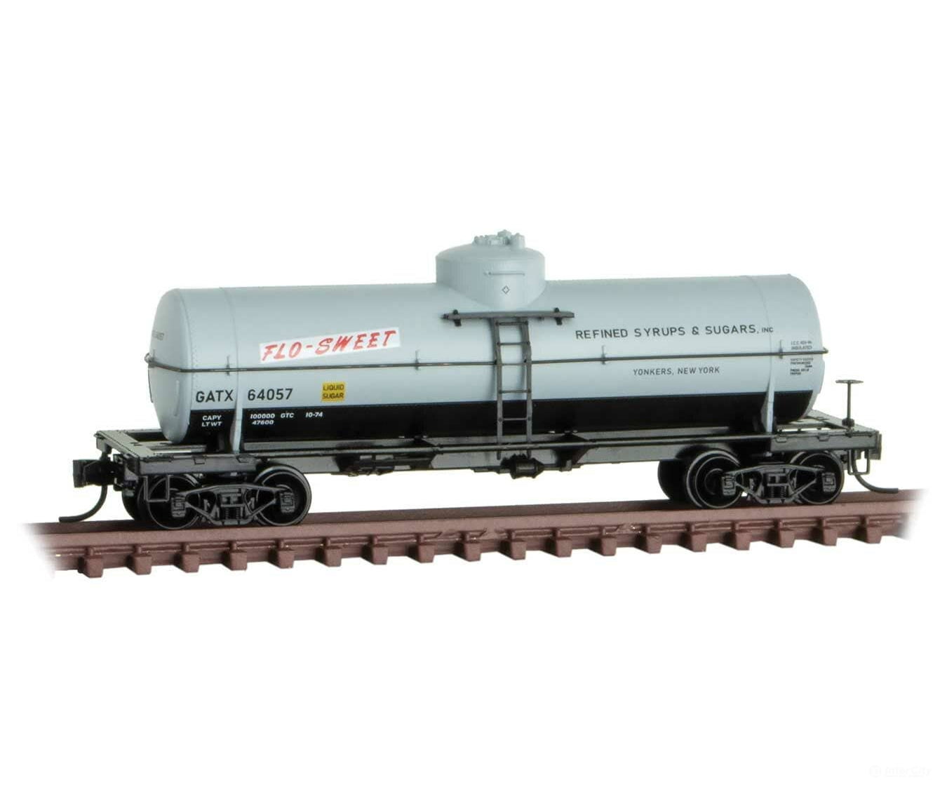 Micro Trains N 6500156 39’ Single-Dome Tank Car Flo-Sweet Gatx 64057 (Gray Black Red Sweet Liquid