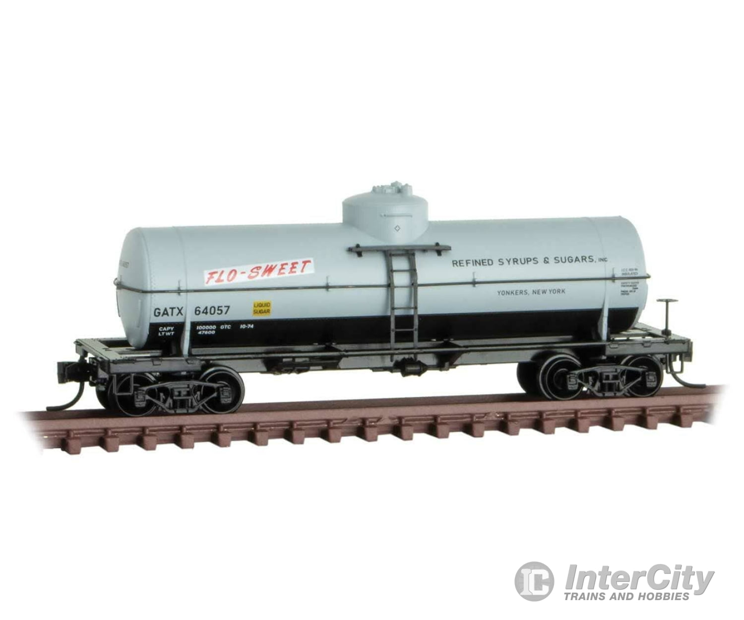 Micro Trains N 6500156 39’ Single-Dome Tank Car Flo-Sweet Gatx 64057 (Gray Black Red Sweet Liquid