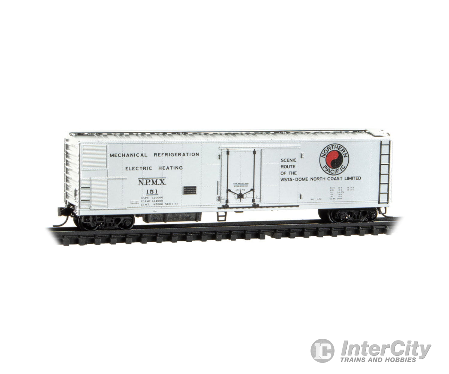 Micro Trains N 6900151 51’ 3-3/4’’ Riveted-Side Mechanical Reefer - Northern Pacific NPMX #151 (silver black red North