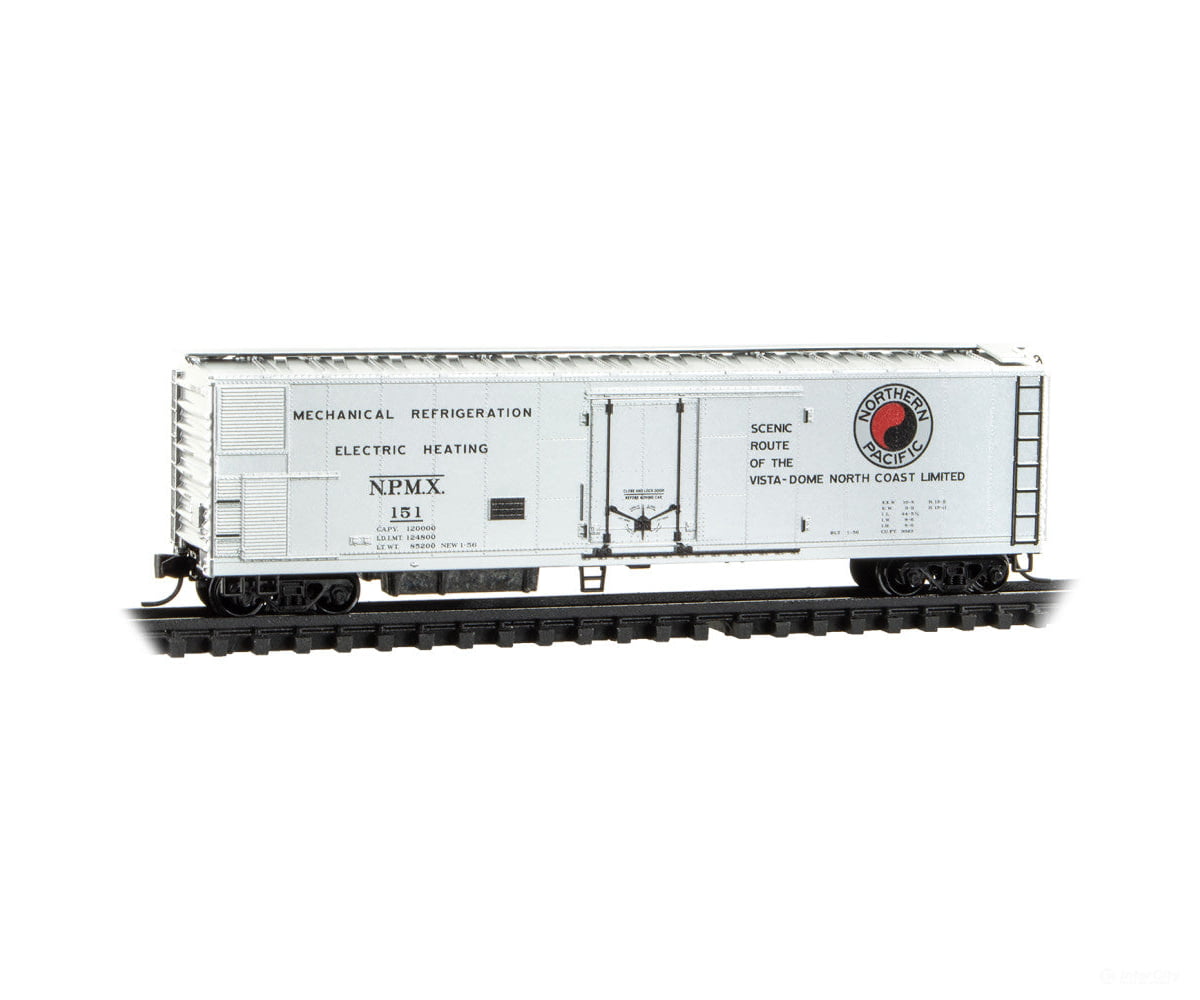 Micro Trains N 6900151 51’ 3-3/4’’ Riveted-Side Mechanical Reefer - Northern Pacific NPMX #151 (silver black red North