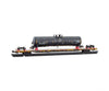 Micro Trains N Scale 71144941 89’4’’ Flatcar with Wrecked Tank Car Load - TTX #972657 (weathered yellow black)