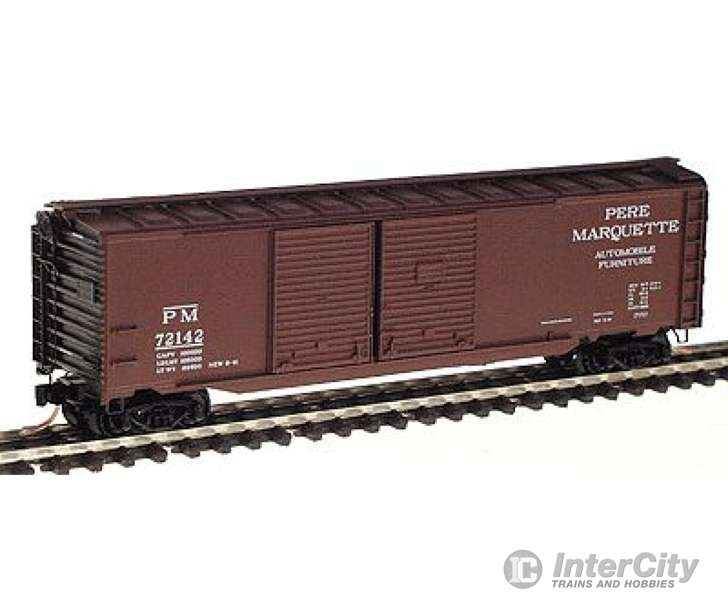 Micro Trains N 78100 50 Double Door Auto Boxcar W/End -- Pere Marquette #72142 (Boxcar Red W/Black