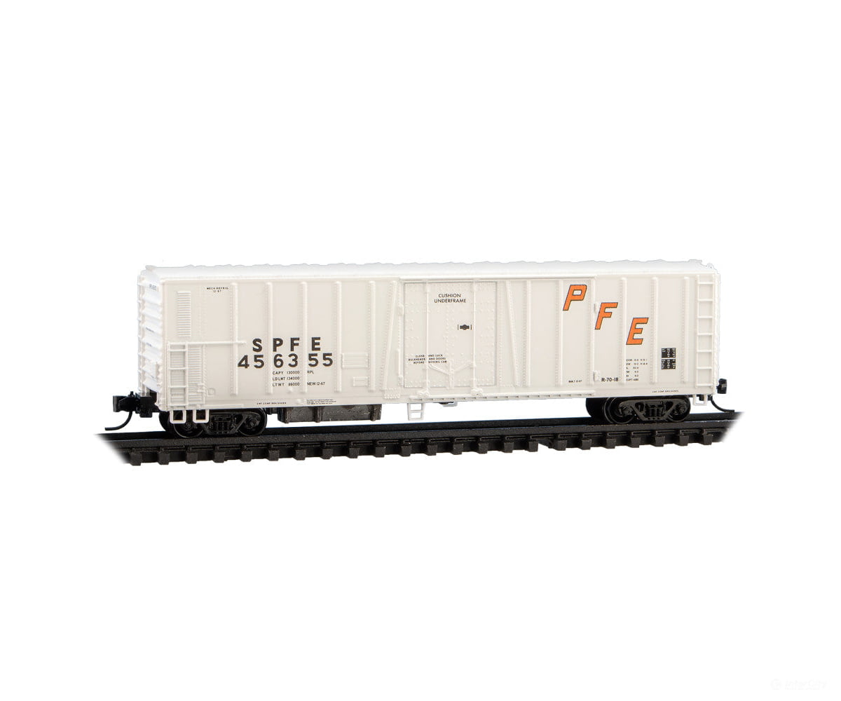 Micro Trains N 8100070 PC&F Class R-70-13 Steel Mechanical Reefer No Roofwalk - Pacific Fruit Express #456355 (Early