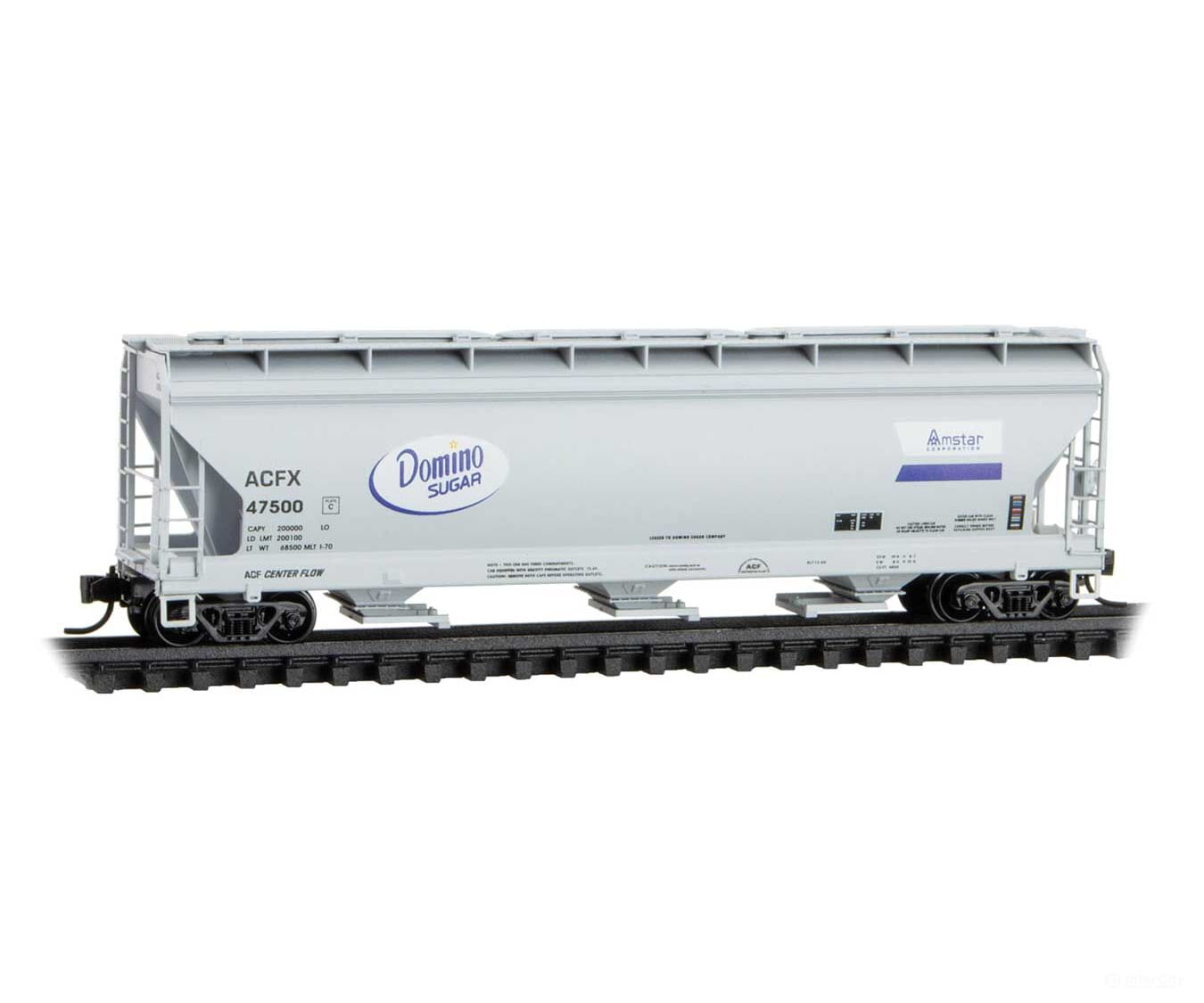 Micro Trains N 9400940 ACF 3-Bay Center Flow Covered Hopper with Elongated Hatches - Domino Sugar ACFX #47500 (gray