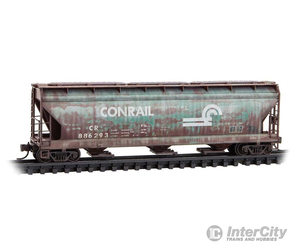 Micro Trains N 9444960 ACF 3-Bay Center Flow Covered Hopper with Elongated Hatches - Conrail #886293 (Weathered Boxcar