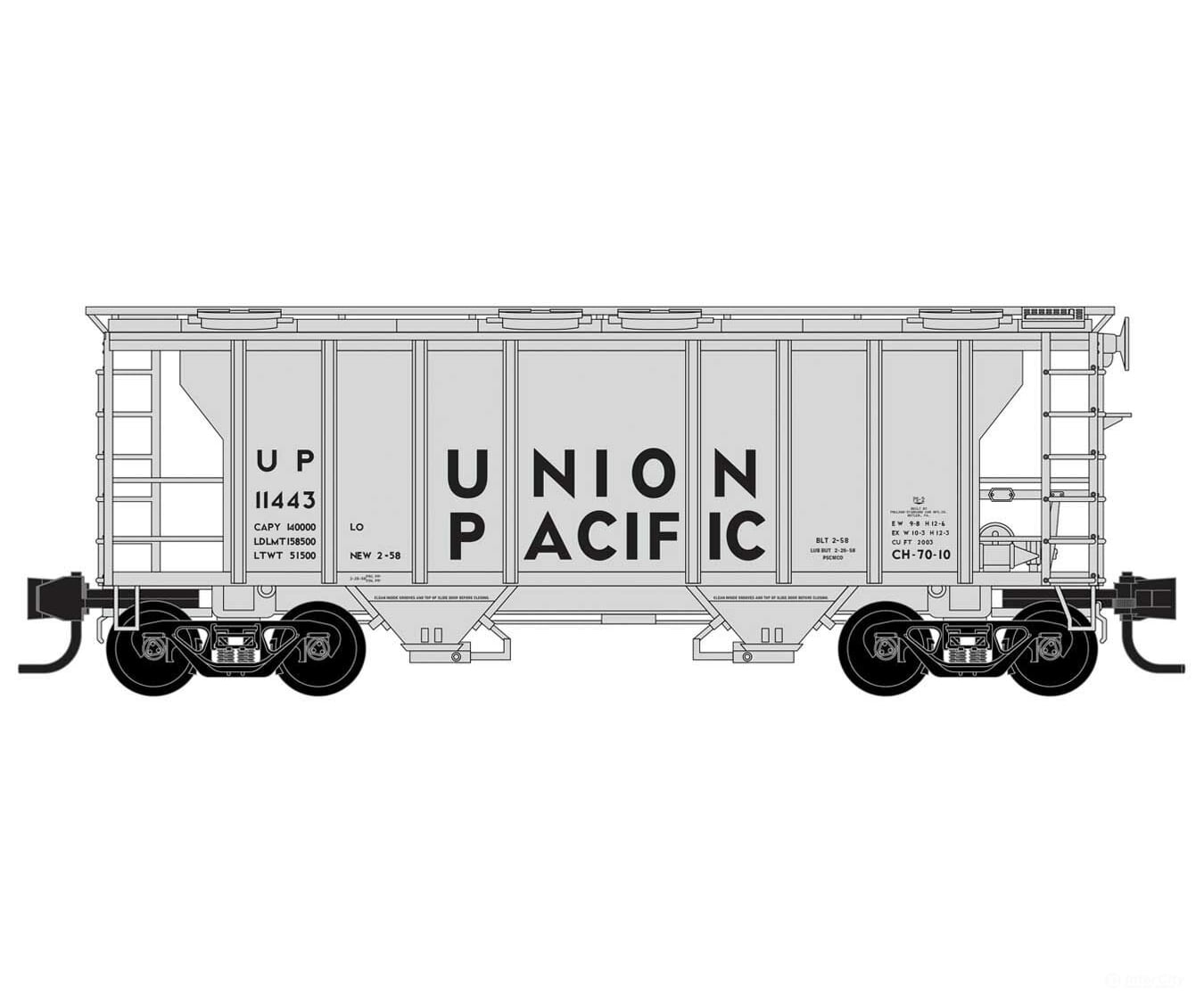 Micro Trains N 9500031 Ps-2 2-Bay Covered Hopper - Ready To Run -- Union Pacific #11443 (As