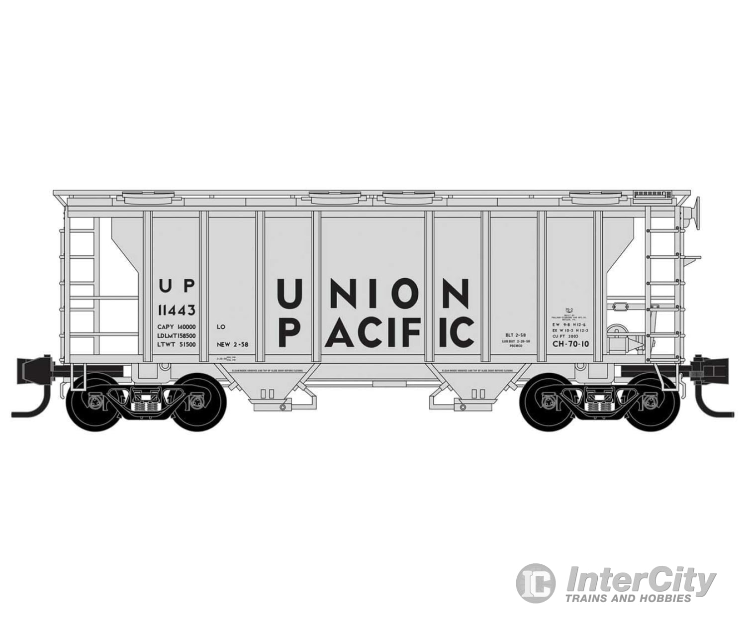 Micro Trains N 9500031 Ps-2 2-Bay Covered Hopper - Ready To Run -- Union Pacific #11443 (As