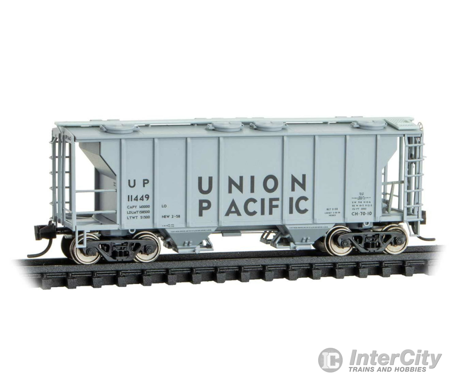 Micro Trains N 9500032 Ps-2 2-Bay Covered Hopper - Ready To Run -- Union Pacific #11449 (Gray Black)